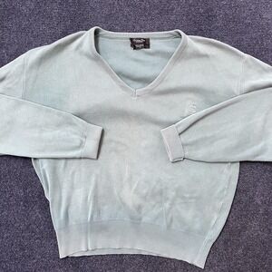 Vintage Christian Dior Sweater Mens Large Green V Neck 100% Cotton Made USA 90s